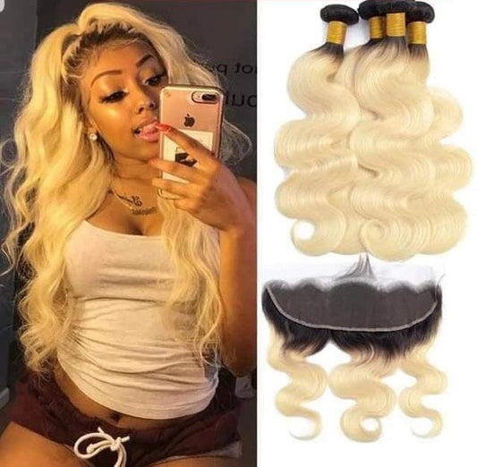 15A Bundles with Closure And Frontal Body Wave Blonde